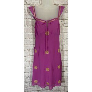 Vintage Y2K Babydoll Dress 8 Pink Gold Embroidery Coquette Fairy Whimsigoth 9955